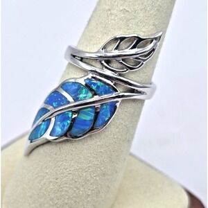 Gorgeous Blue‎ Lab Opal Ring Size 6.75 Leaf Fern Wrap Sterling Silver 925 NWOT
